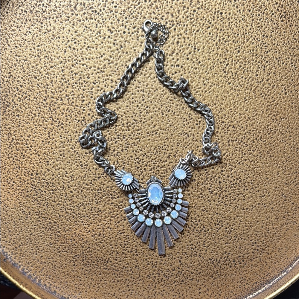 Boho Silver Necklace with Blue Accents